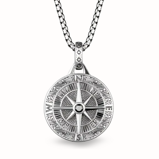 Antique Silvery Compass Pendant Necklace – Vintage-Inspired | Kyrox.pk